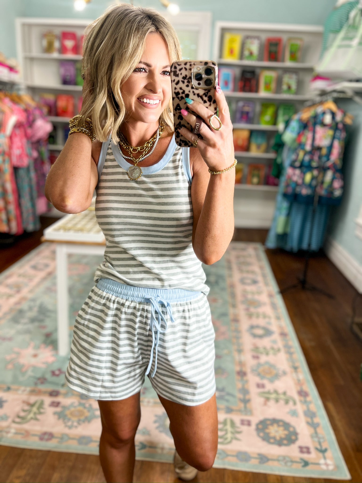 Seeking the Sun Jersey Tank Shorts Set - Lt H Grey