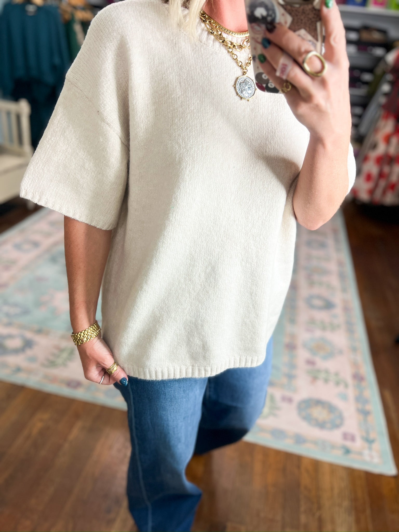 Consider It Covered Oversized Drop Shoulder Sweater - Oatmeal