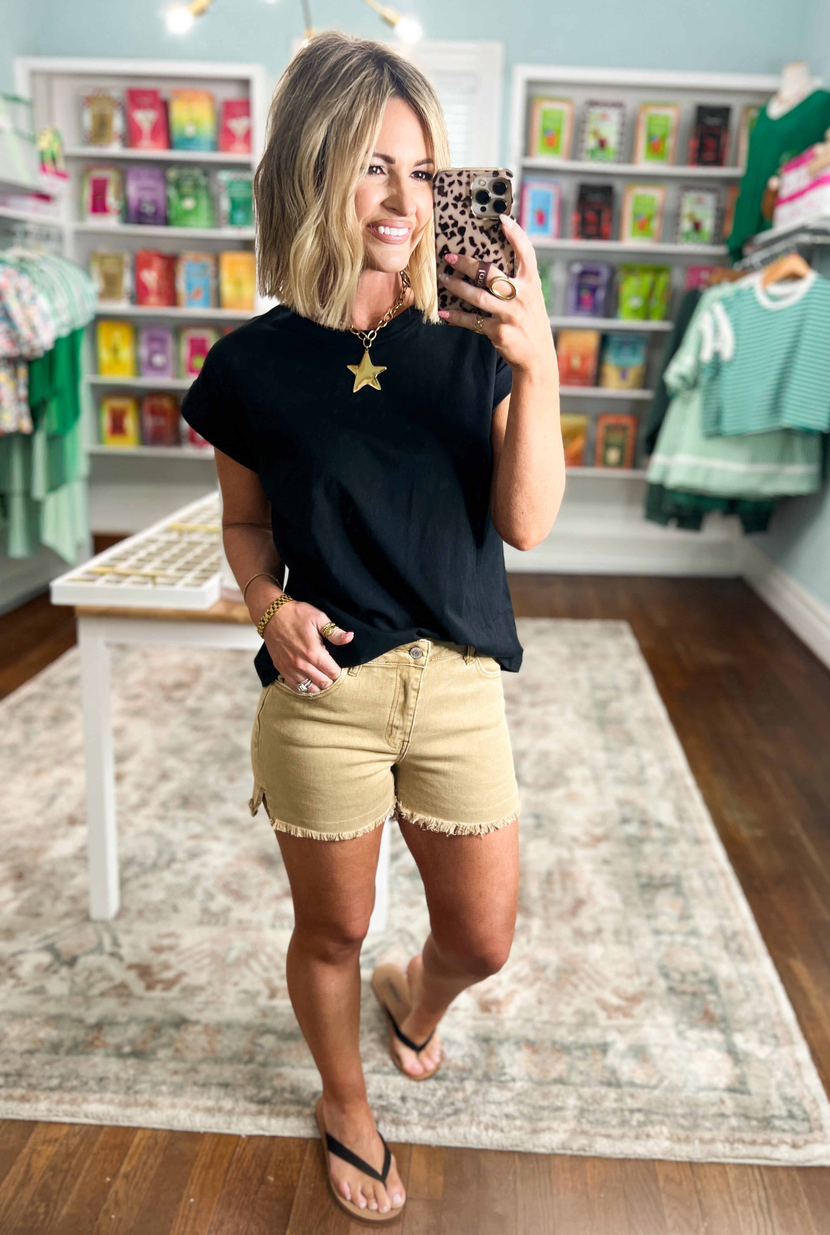 Coming In Hot Frayed Hem Shorts - Lt. Camel