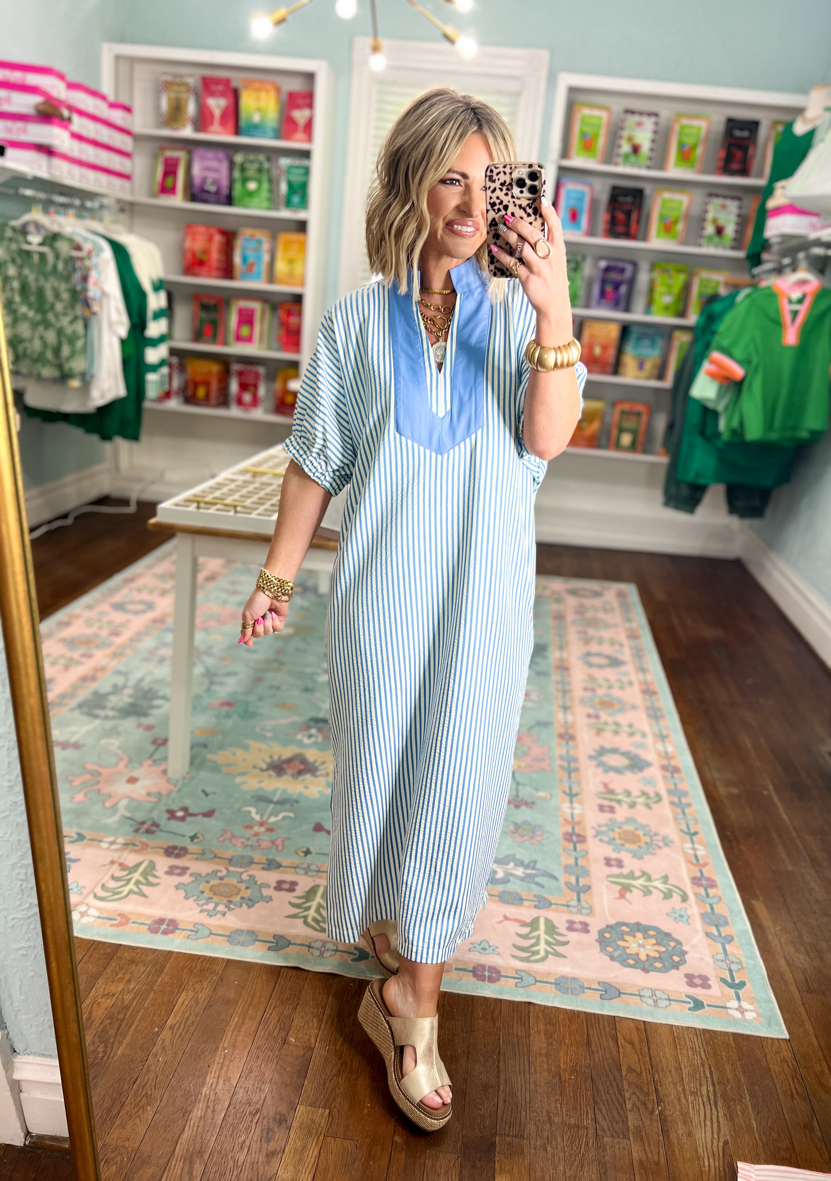 Sweet Escape Striped Maxi Dress - Blue