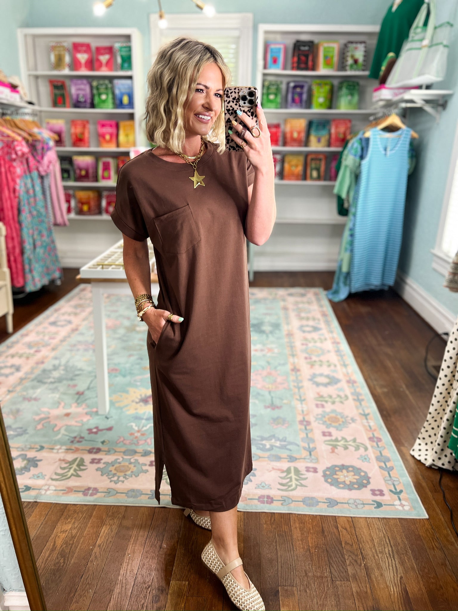 A Clear Mind Midi Dress - Brown