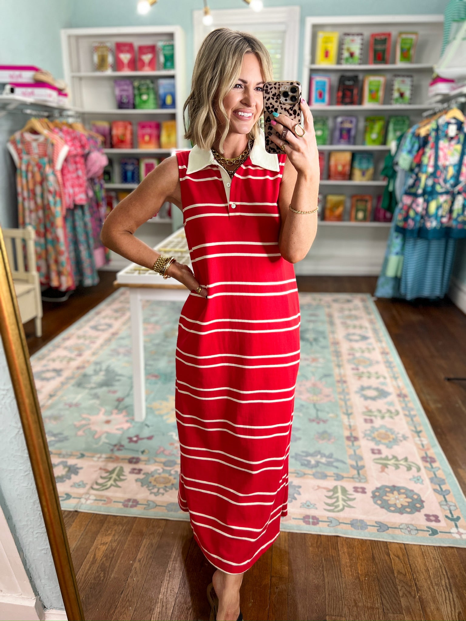 Immediately Yes Striped Midi Dress -Red