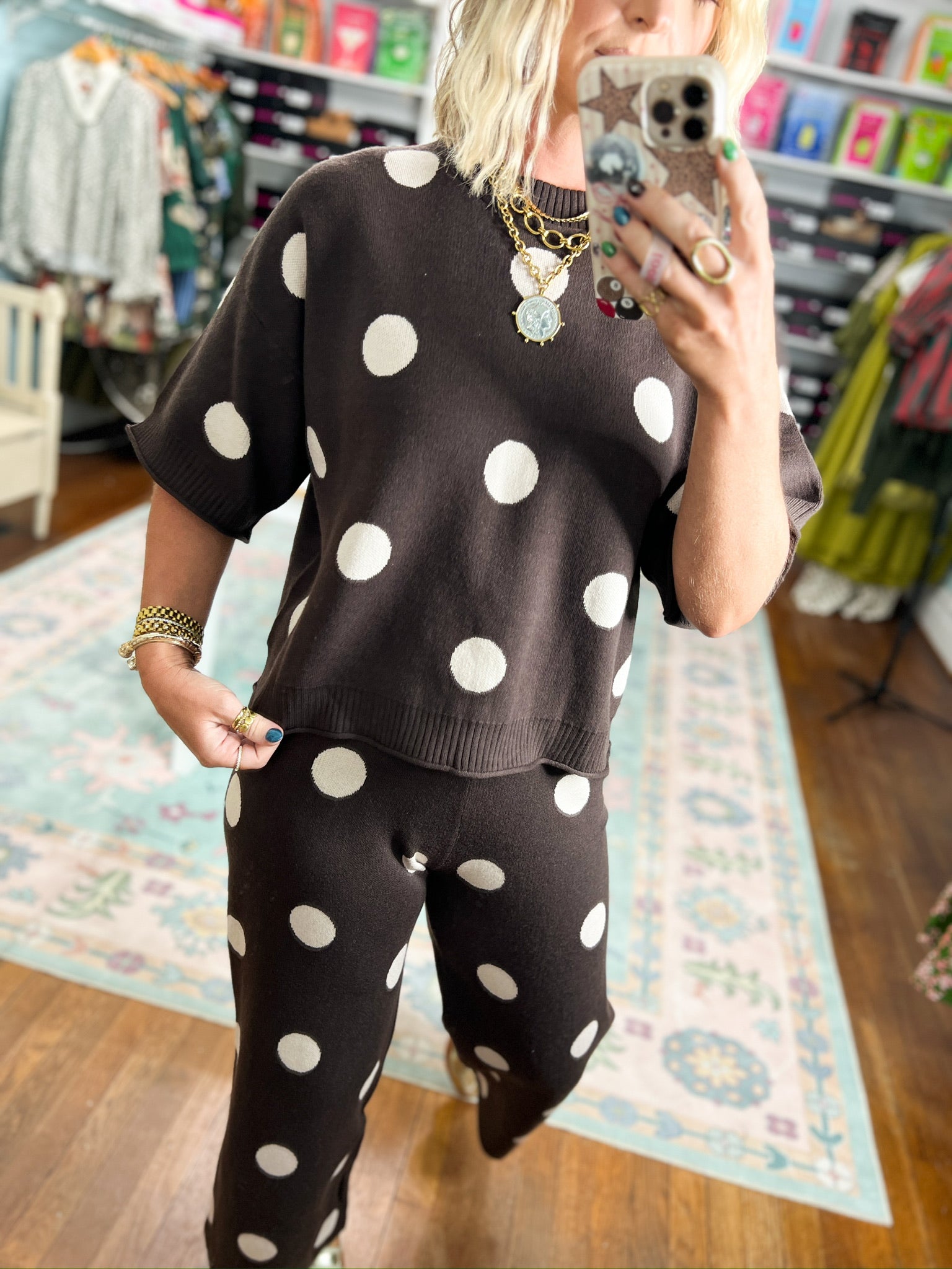 Polka Party Sweater TOP - Brown