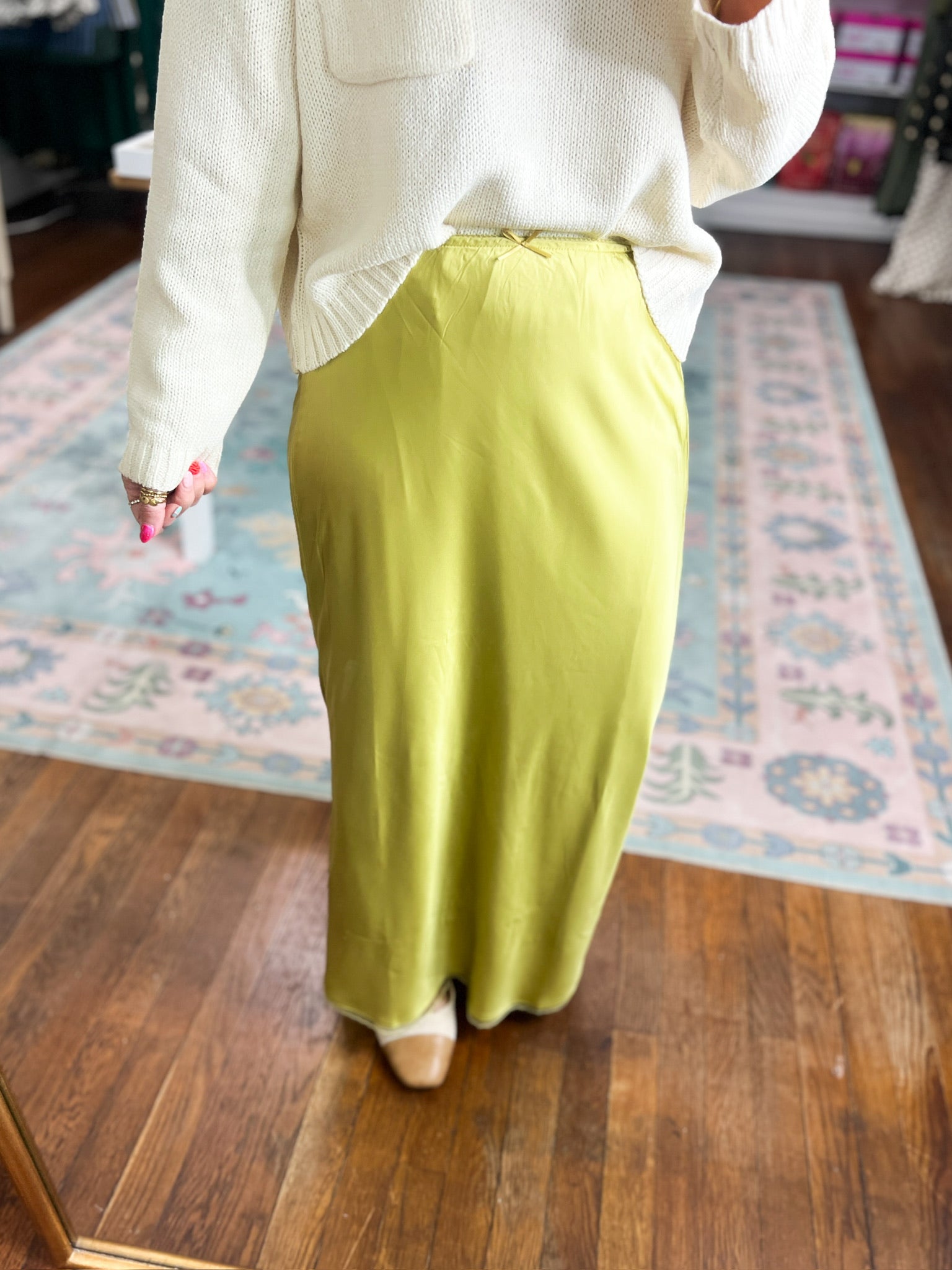 Shared With You Satin Skirt - Chartreuse