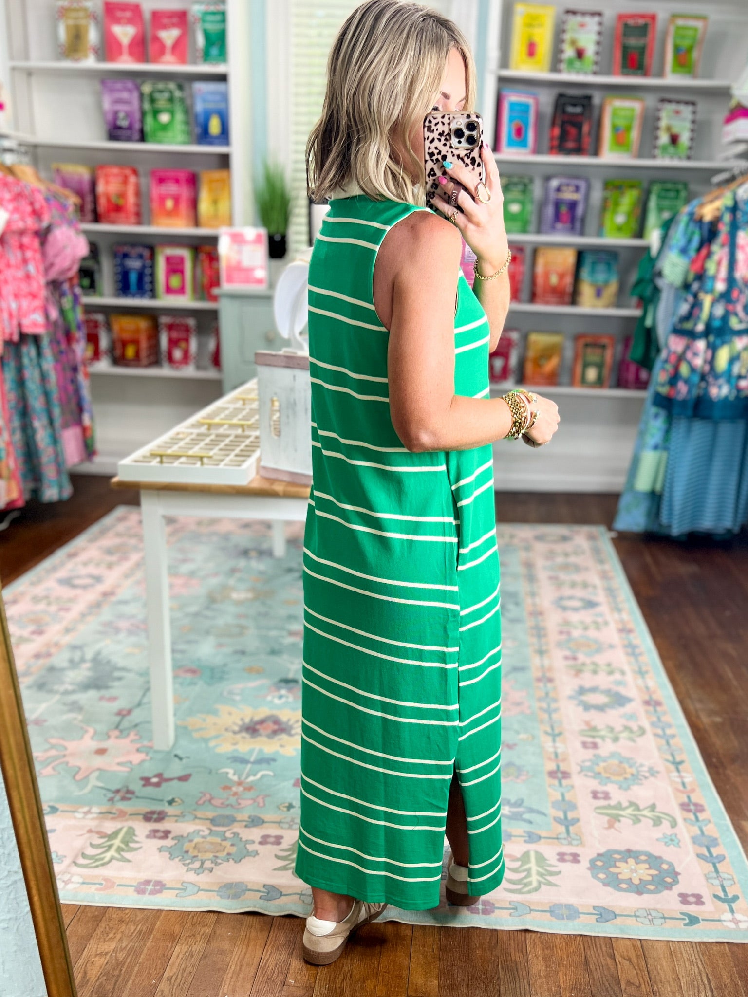 Immediately Yes Striped Midi Dress -Green