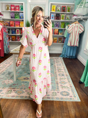 Playful Petals Floral Stripe Midi Dress