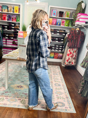 Harvest Plaid Long Sleeve Top - Navy