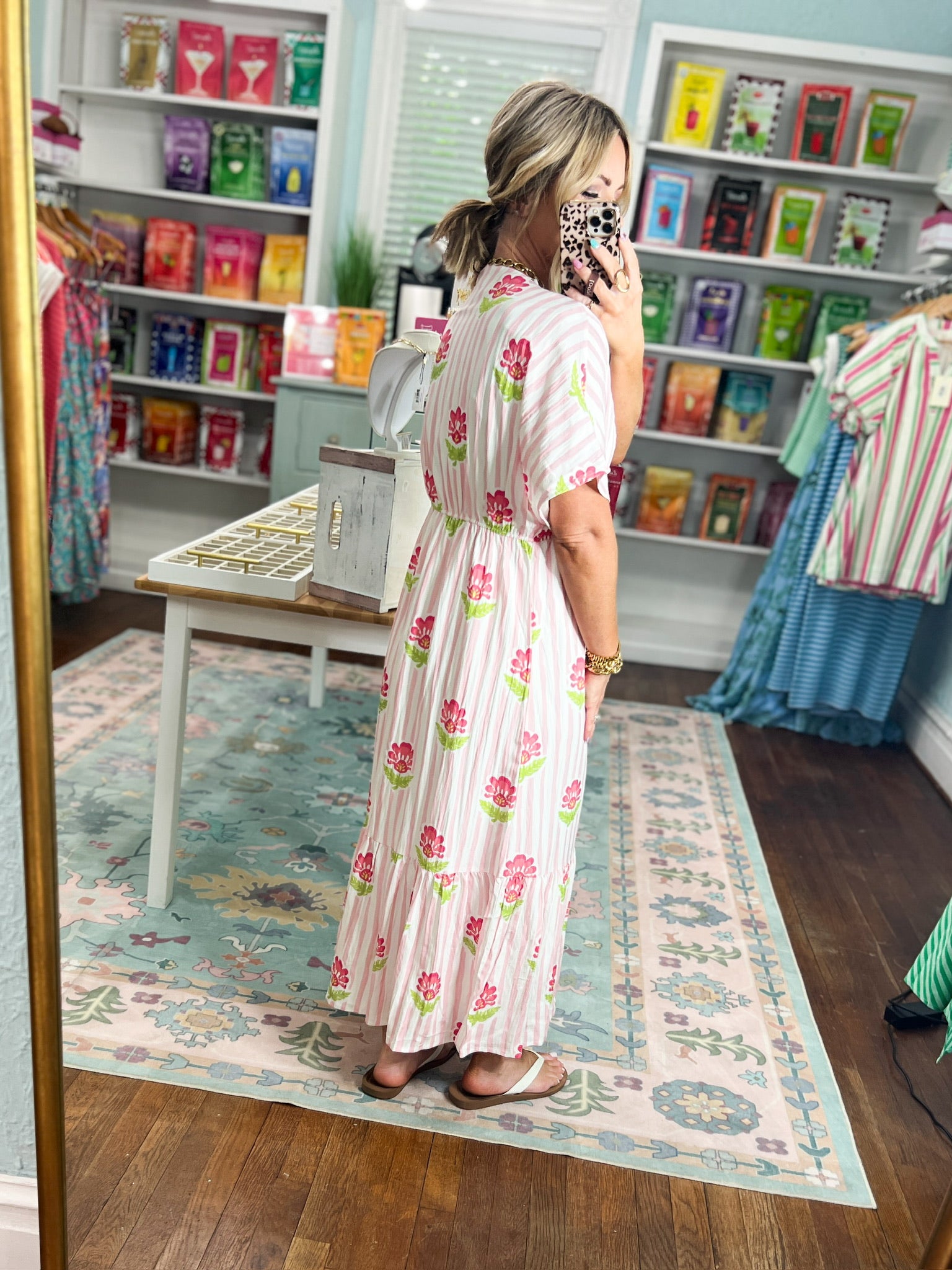 Playful Petals Floral Stripe Midi Dress