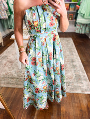 Spring Renewal Strapless Midi Dress - Blue