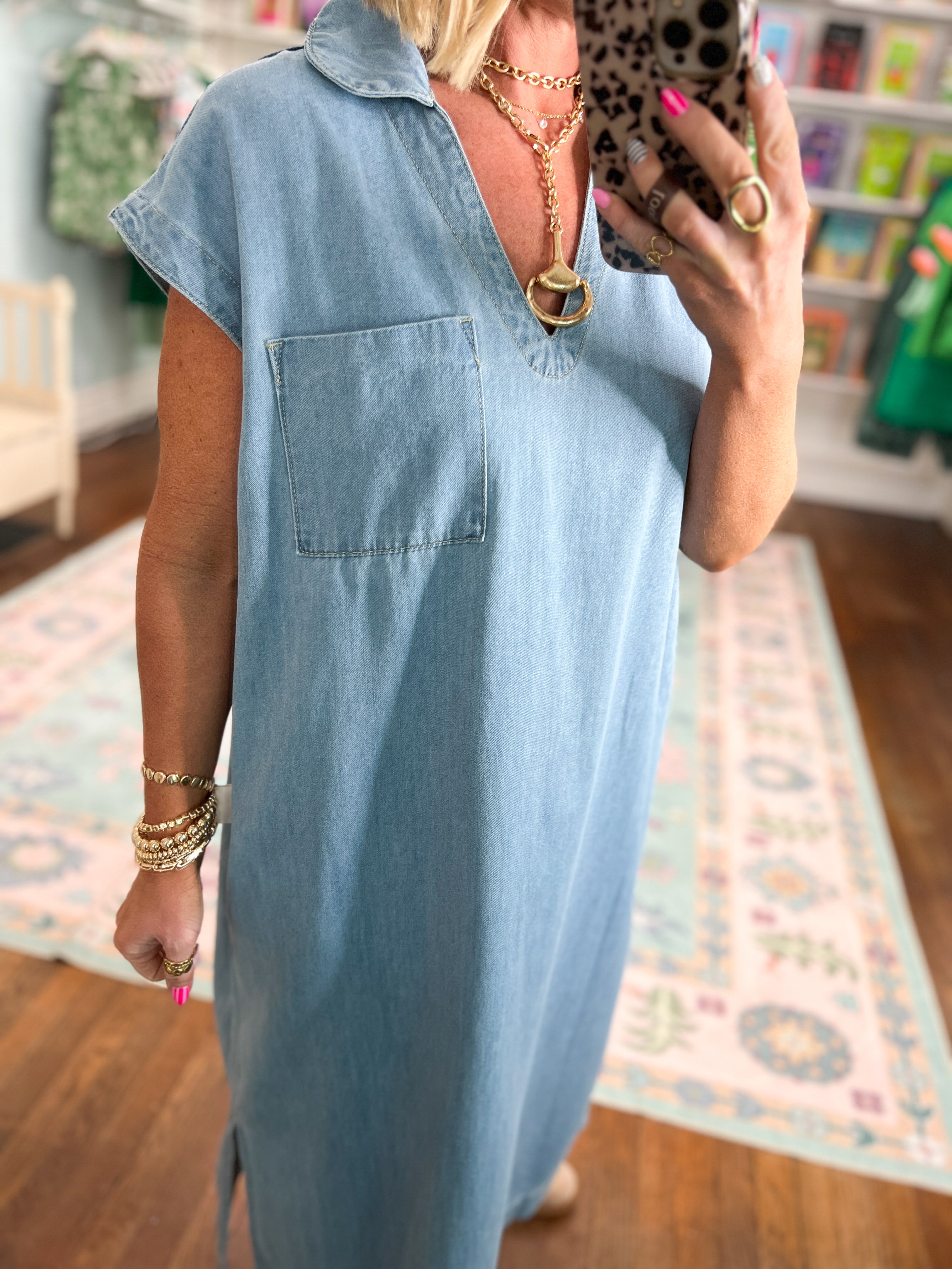 Only For You Collared Denim Dress