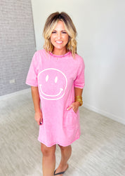 A Reason To Smile T-Shirt Dress - Barbie Pink