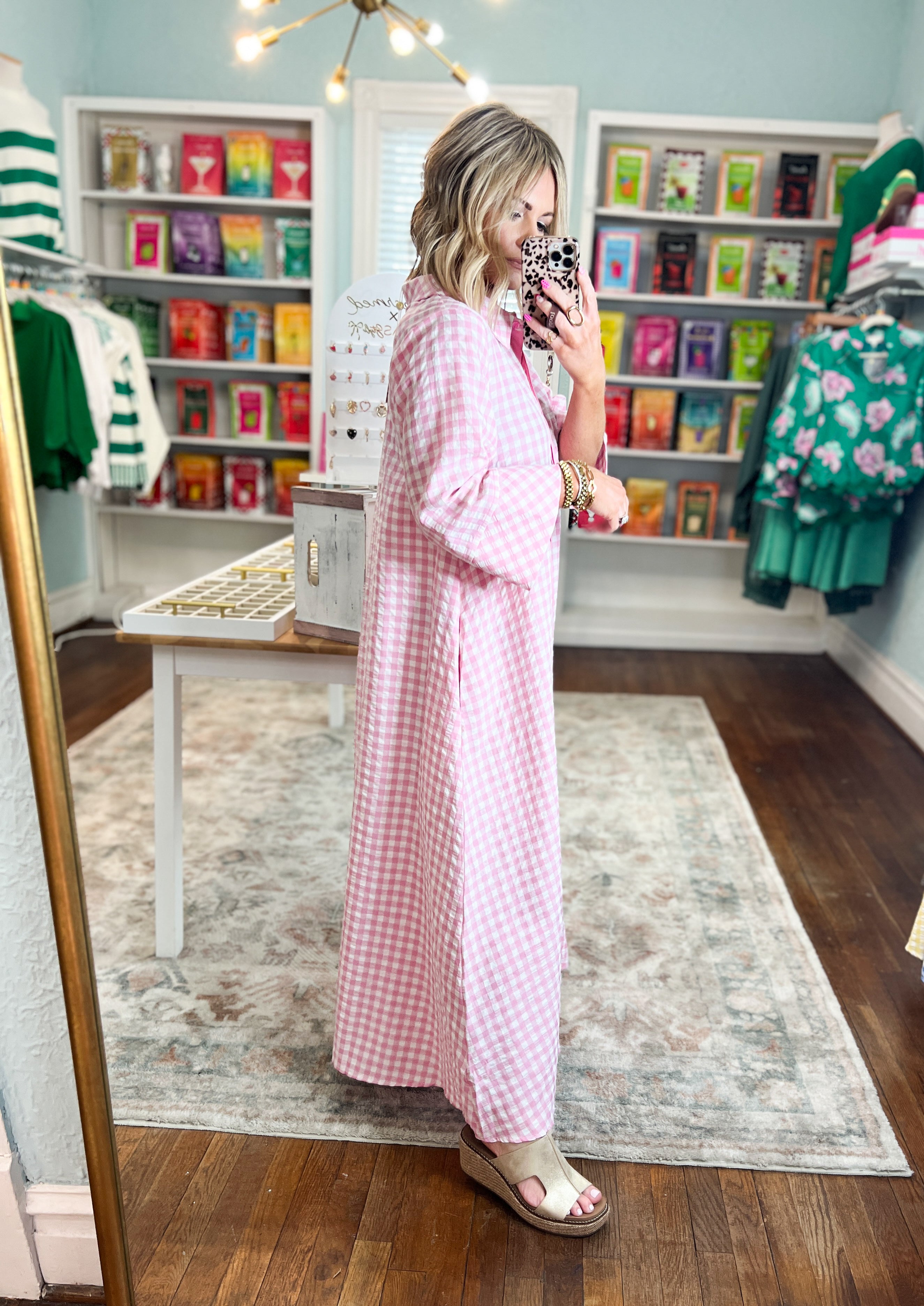 Little Moments Gingham Midi Dress - Pink