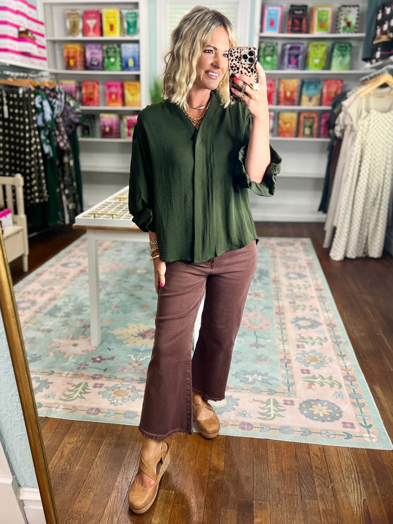 Visions of You  Balloon Sleeve Blouse - Olive