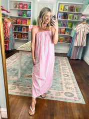 Mimosas and Mingle Striped Midi Dress