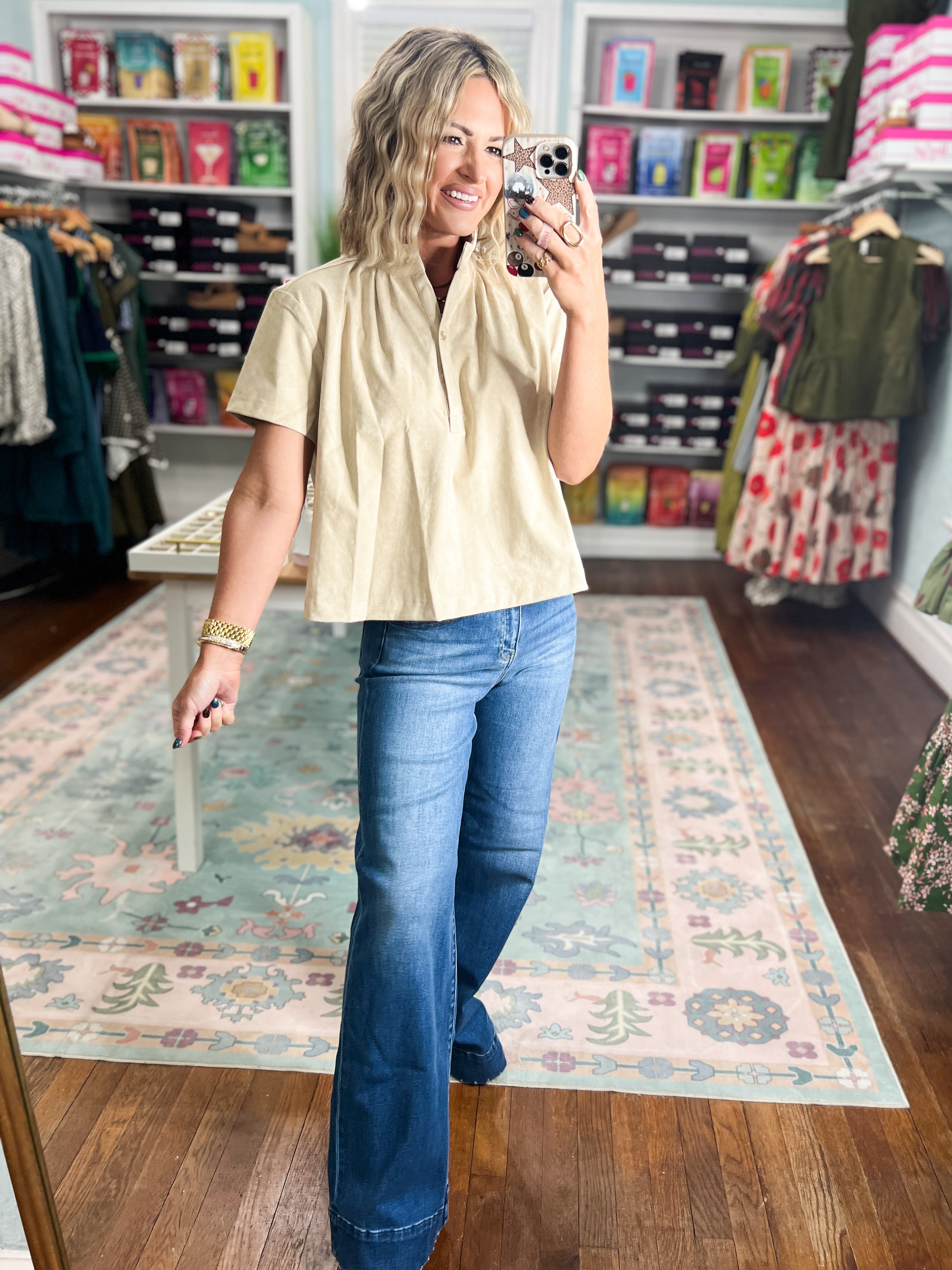 Gentle Ways Stand Collar Top - Beige