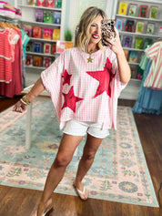 Firecracker Picnic Dolman Sleeve Top -Lt. Pink/Red