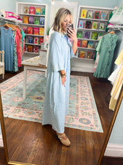 Just Say So Striped Midi Dress - Blue
