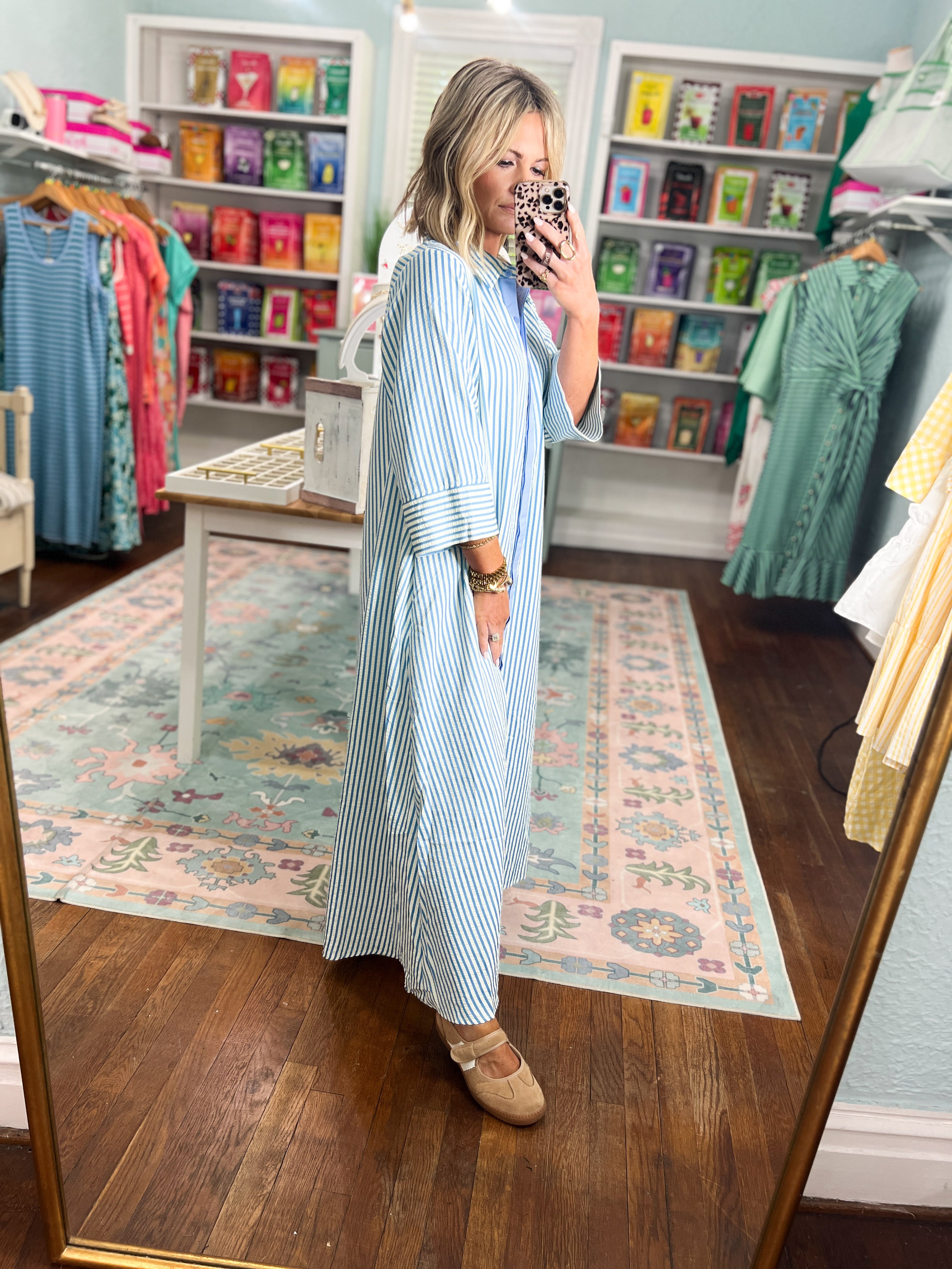 Just Say So Striped Midi Dress - Blue