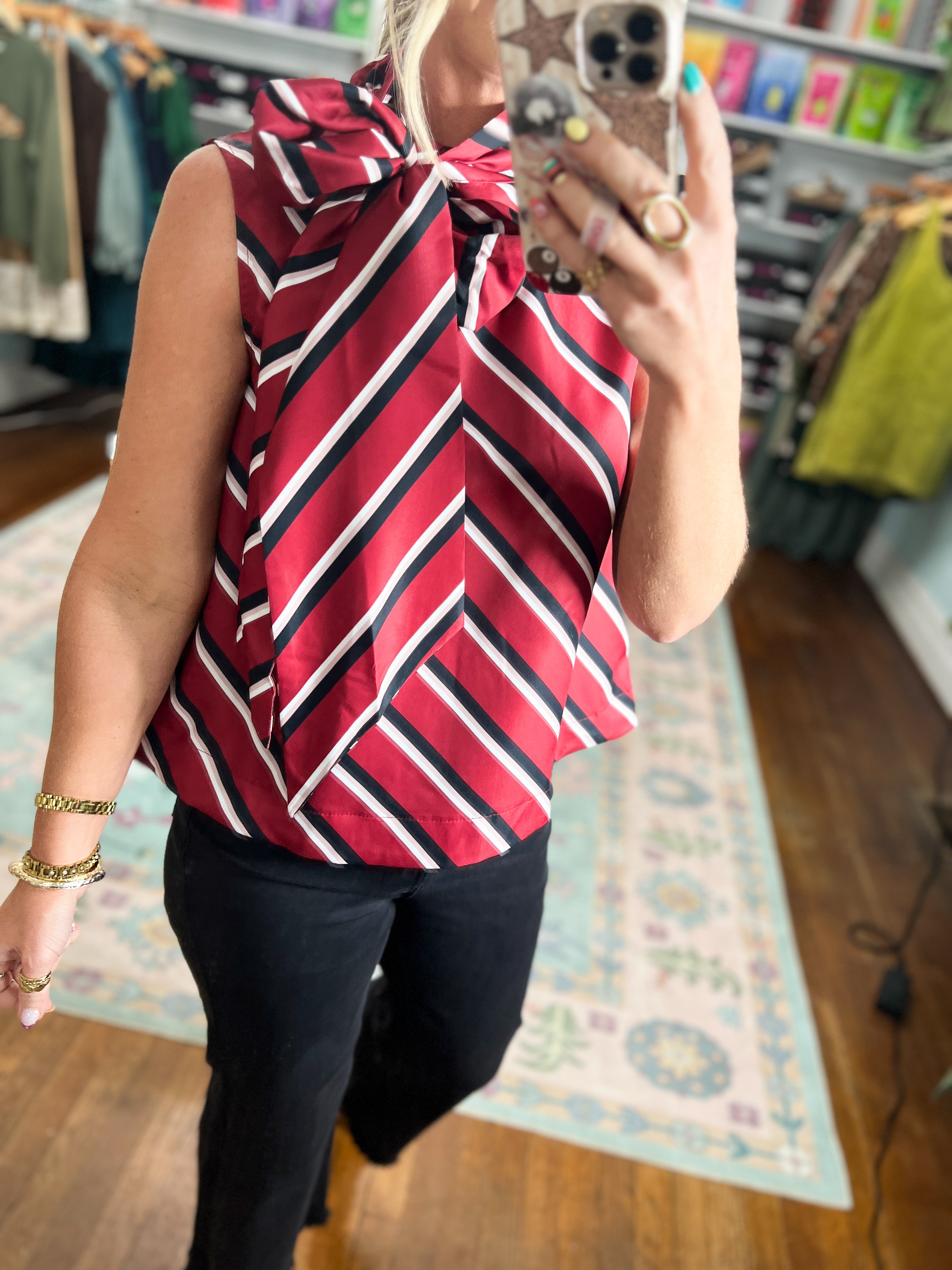Polished Path Stripe Top - Burgundy