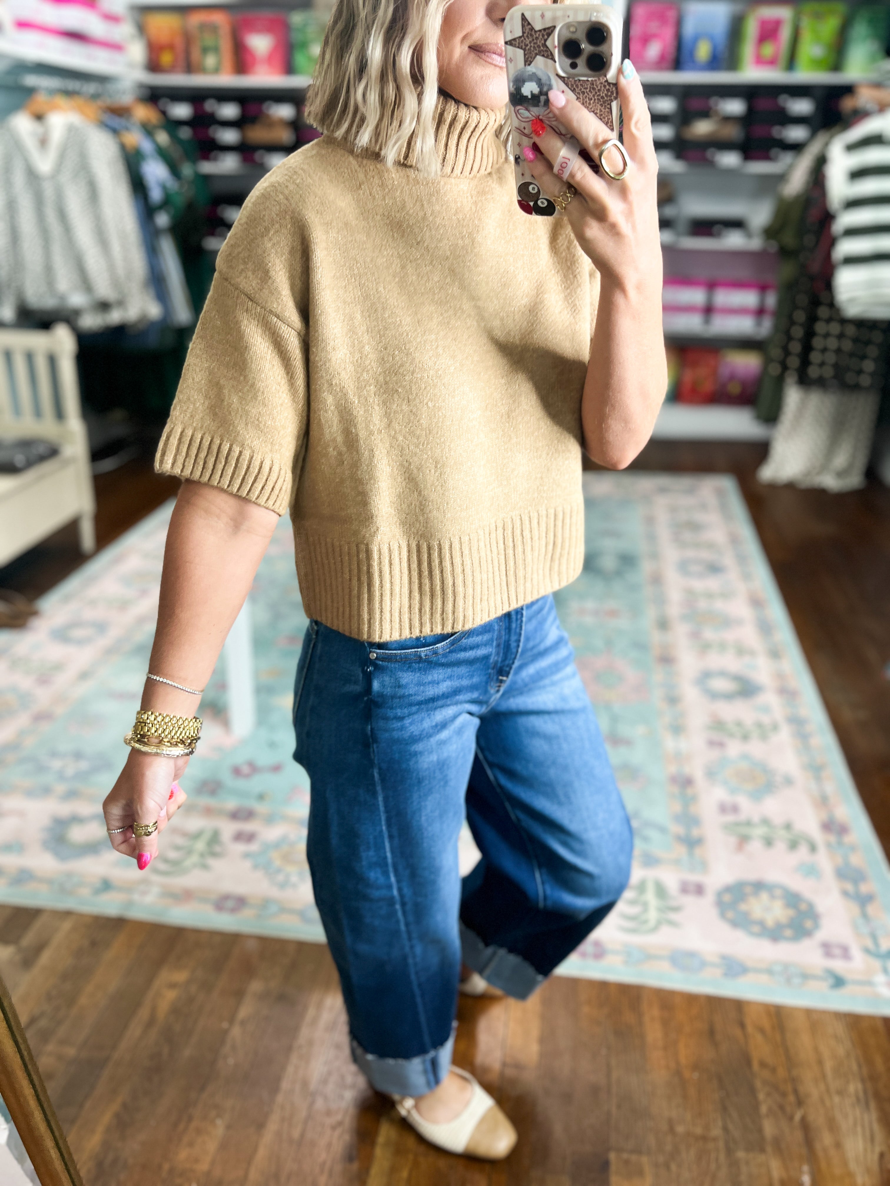 Just Walk By Short Sleeve Sweater - Camel