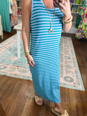 Playful Mood Striped Midi Sweater Tank Dress - Sky/Teal
