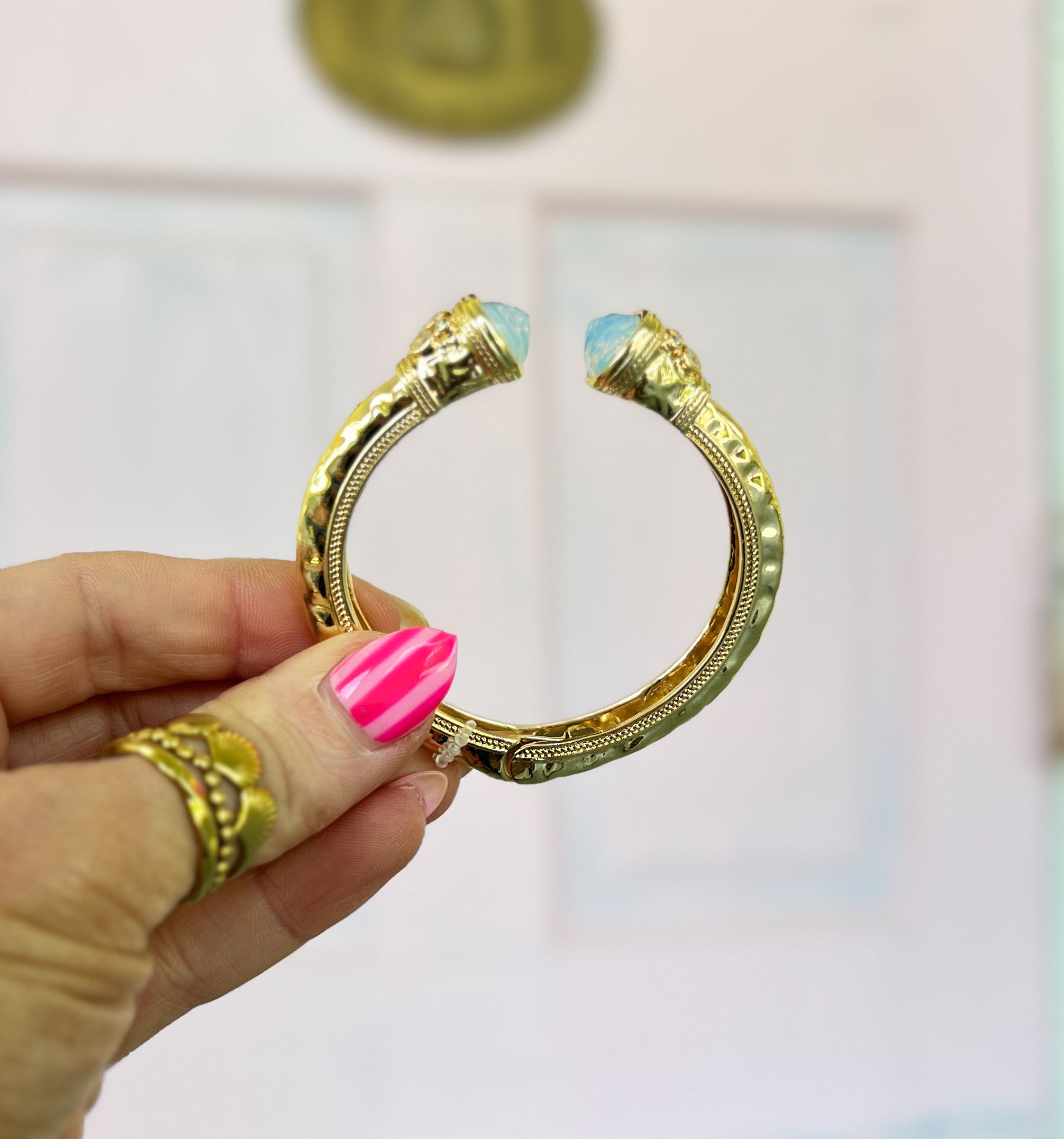 Jewel End Antique Cuff Bracelet- White Opal