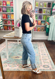 Risen | High Rise Crop Boyfriend Cuffed Jeans