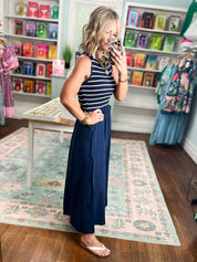 Let's See Mixed Media Midi Dress - Navy