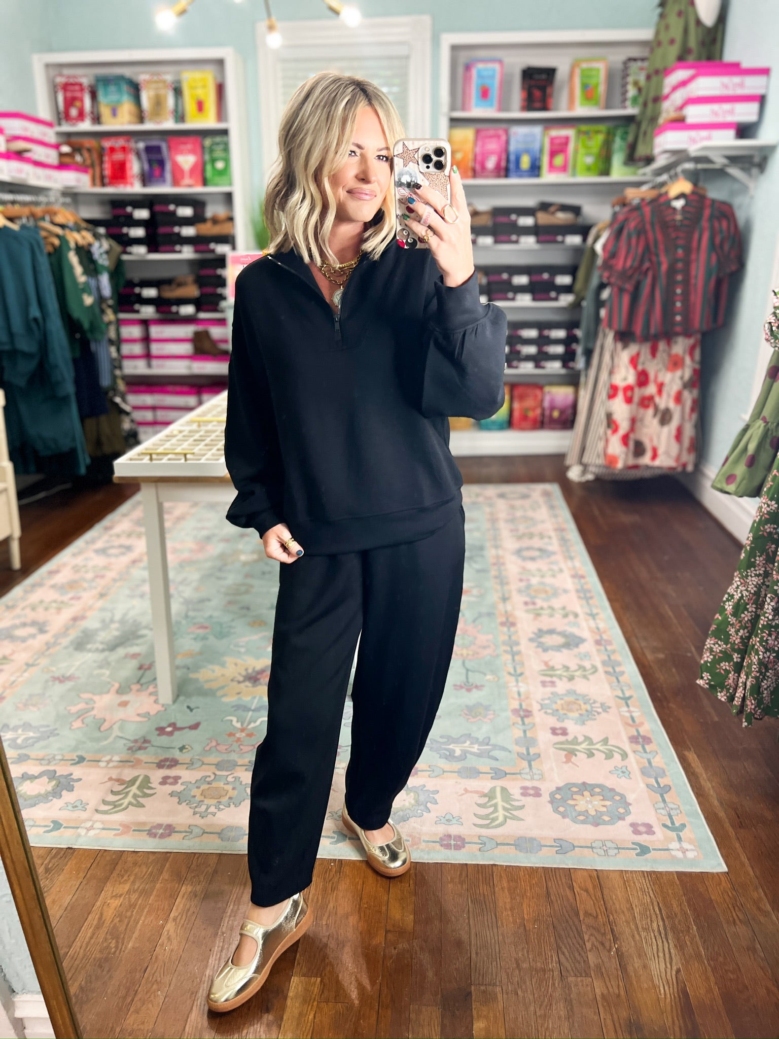 Spinning the Story Quarter Zip TOP - Black