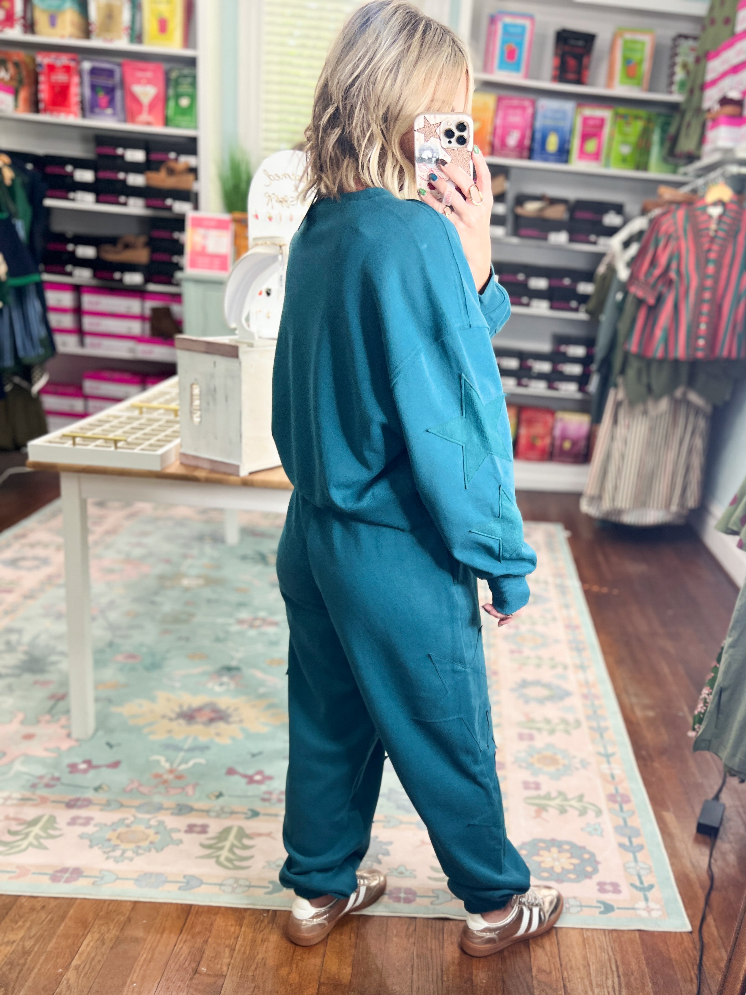 Lucky Star Patch Sleeve SWEATSHIRT - Dark Teal