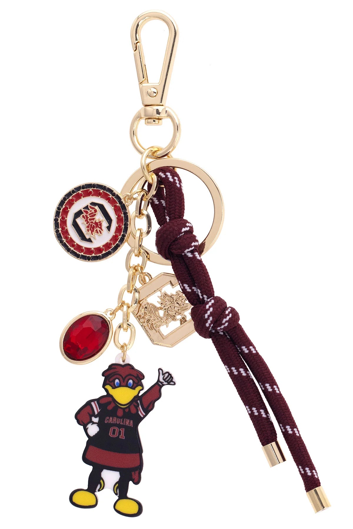 South Carolina Gamecocks Cluster Bag Charm in Garnet & Shiny Gold