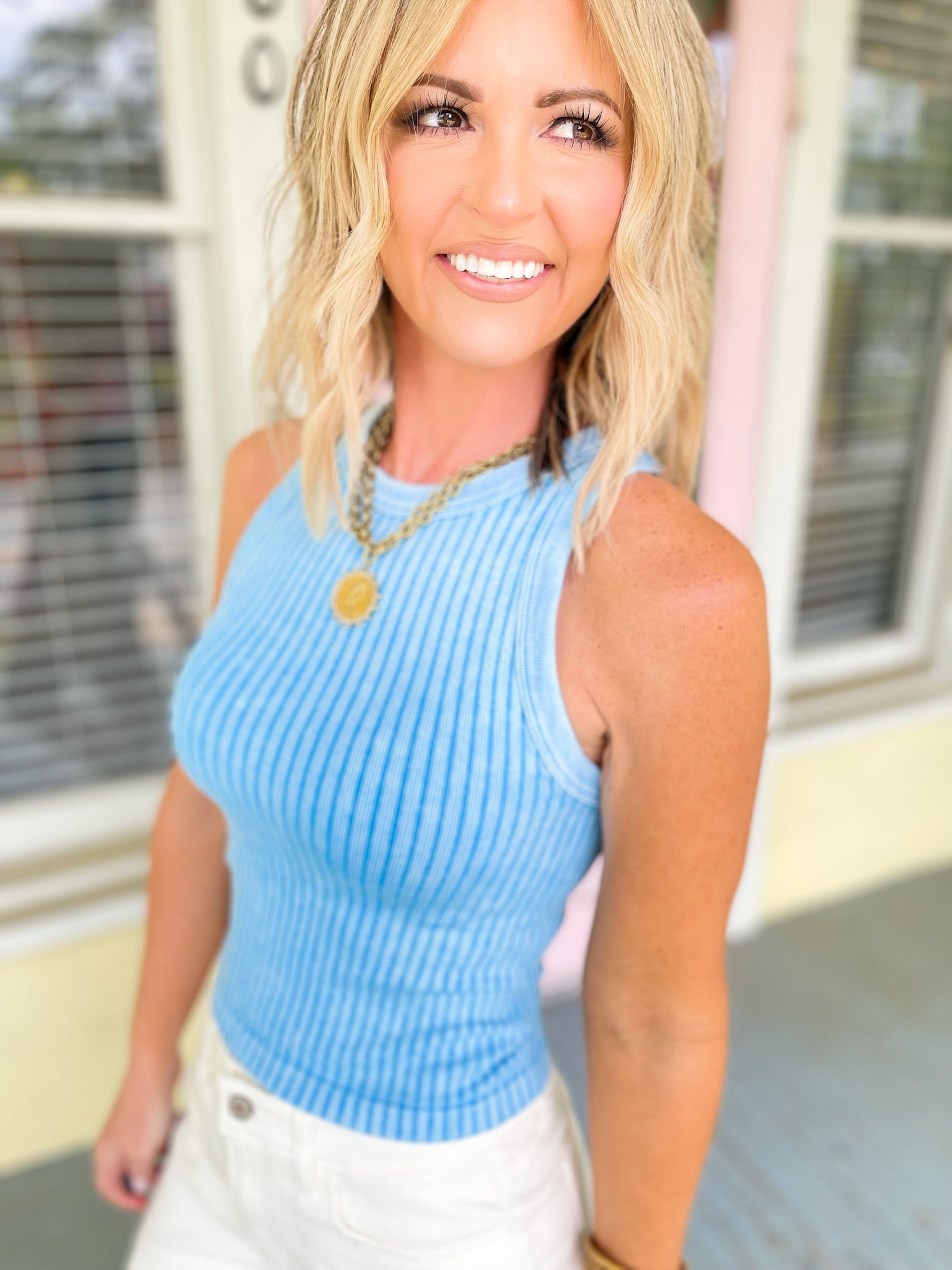 Breathe Deeper Ribbed Seamless Tank - Deep Sky
