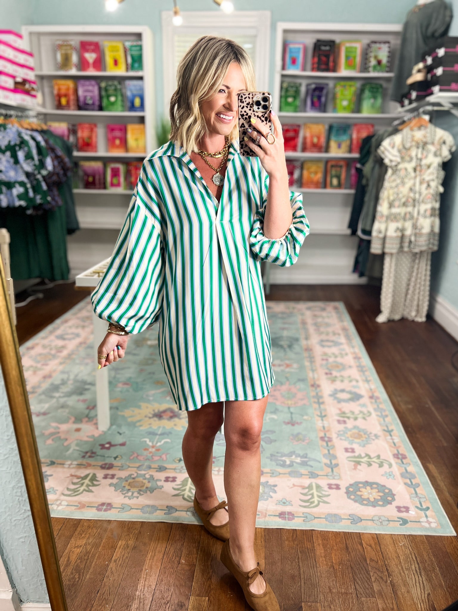 Daylight Mix Oversized Mini Dress - Green