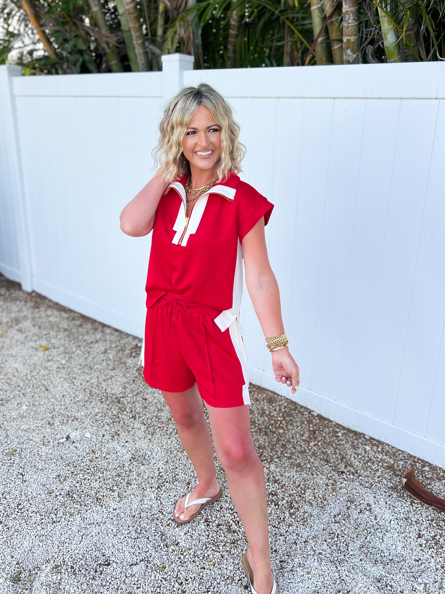 Can't Talk Casual Top and Shorts Set - Red