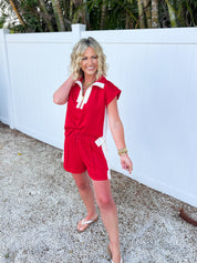 Can't Talk Casual Top and Shorts Set - Red