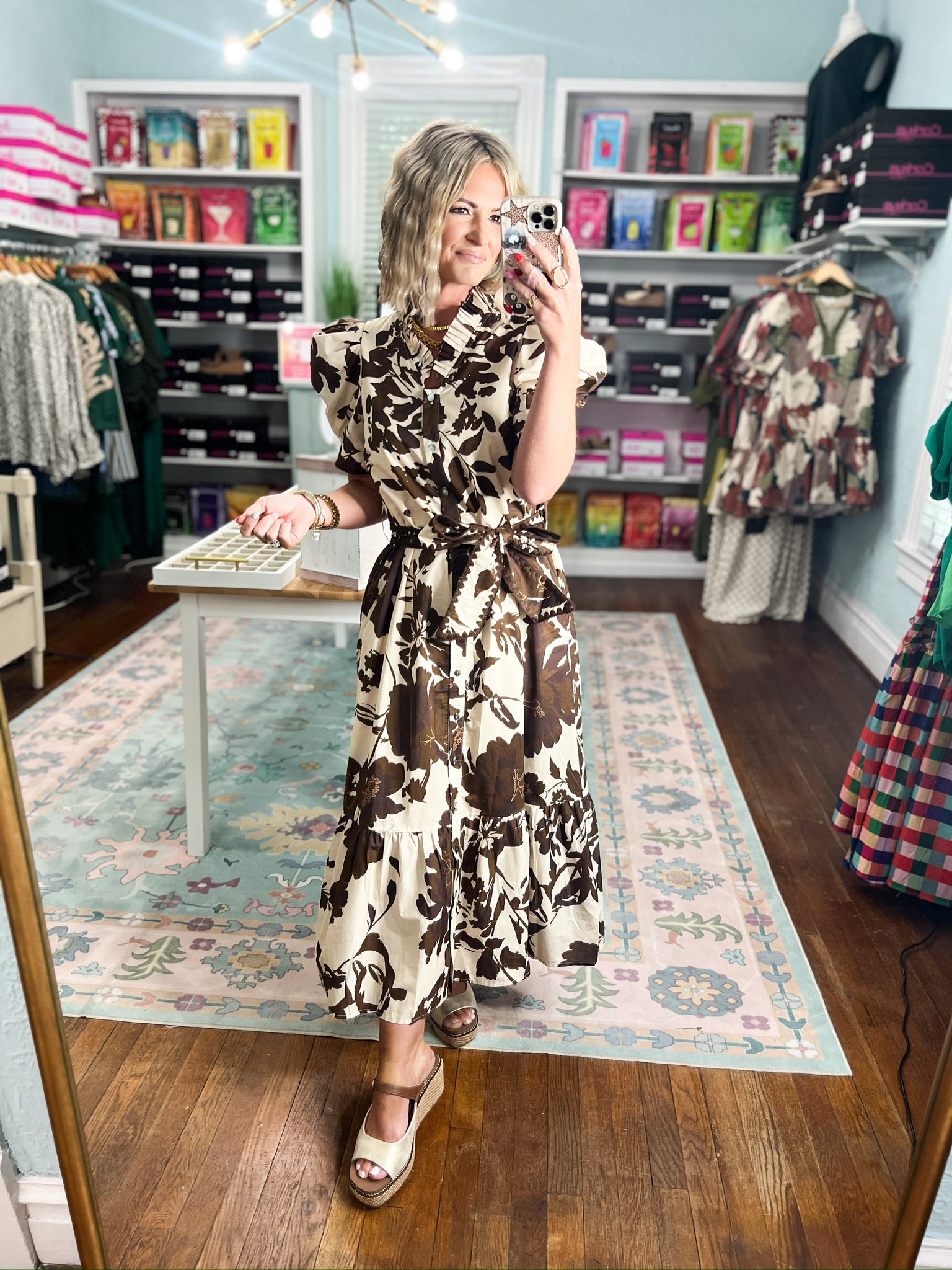 Fall in Bloom Floral Dress - Brown