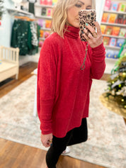 Full of Warmth Turtle Neck Sweater - Dk. Red