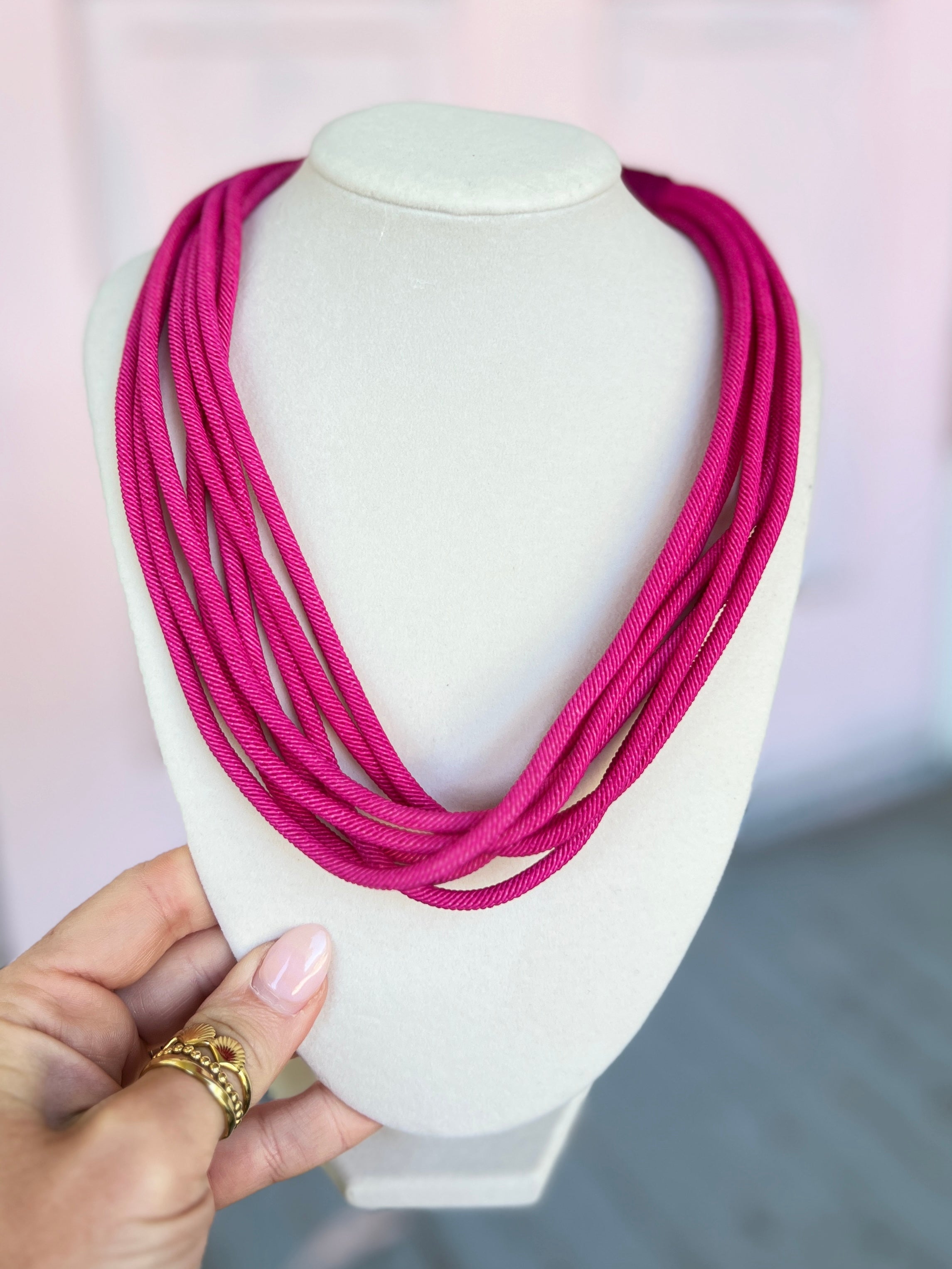 Multi Layered Rope Necklace - Fuchsia