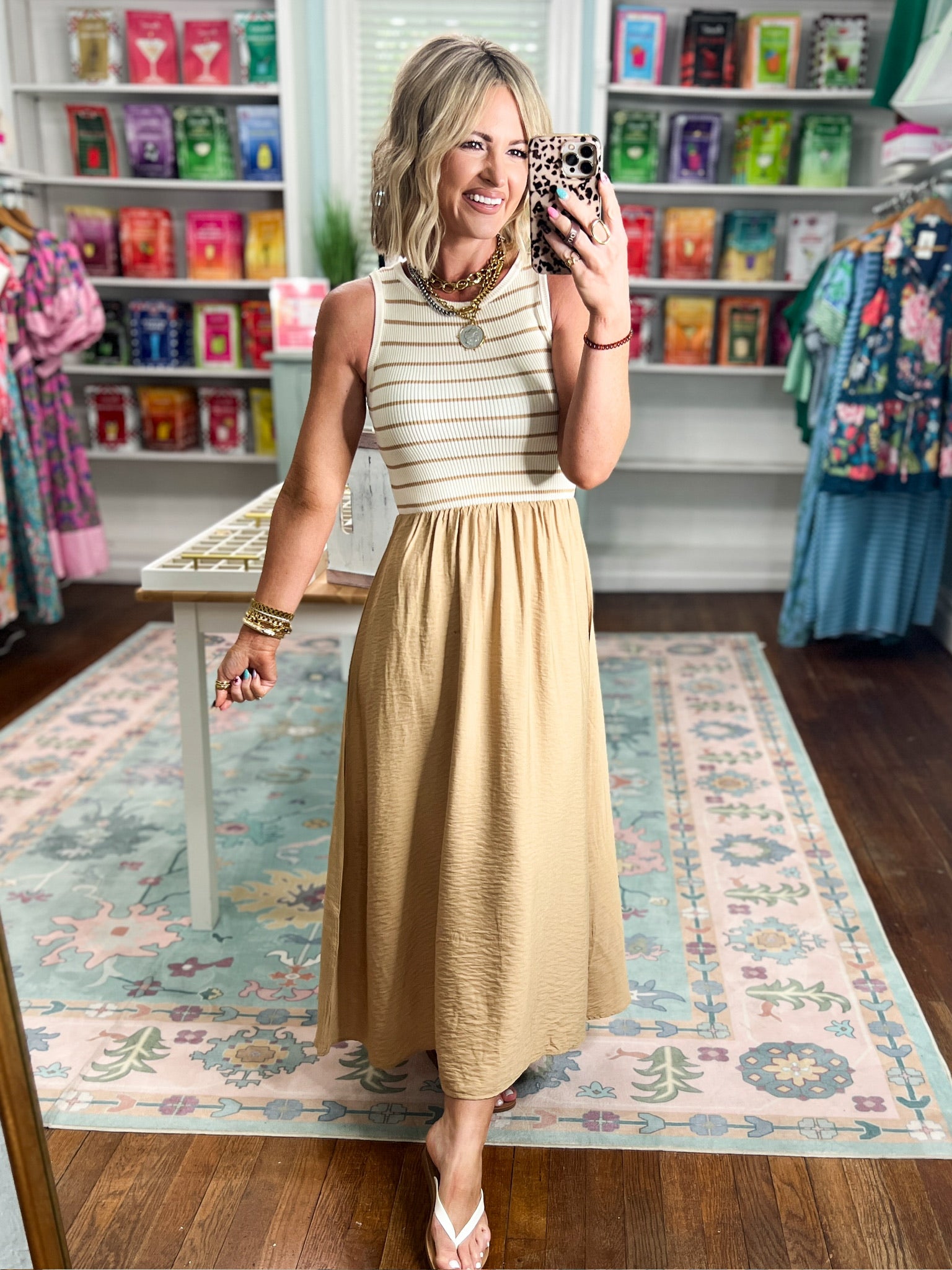 Let's See Mixed Media Midi Dress - Lt. Khaki