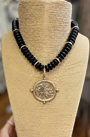 Gamecock Rondelle Beaded Necklace - Black/Gold