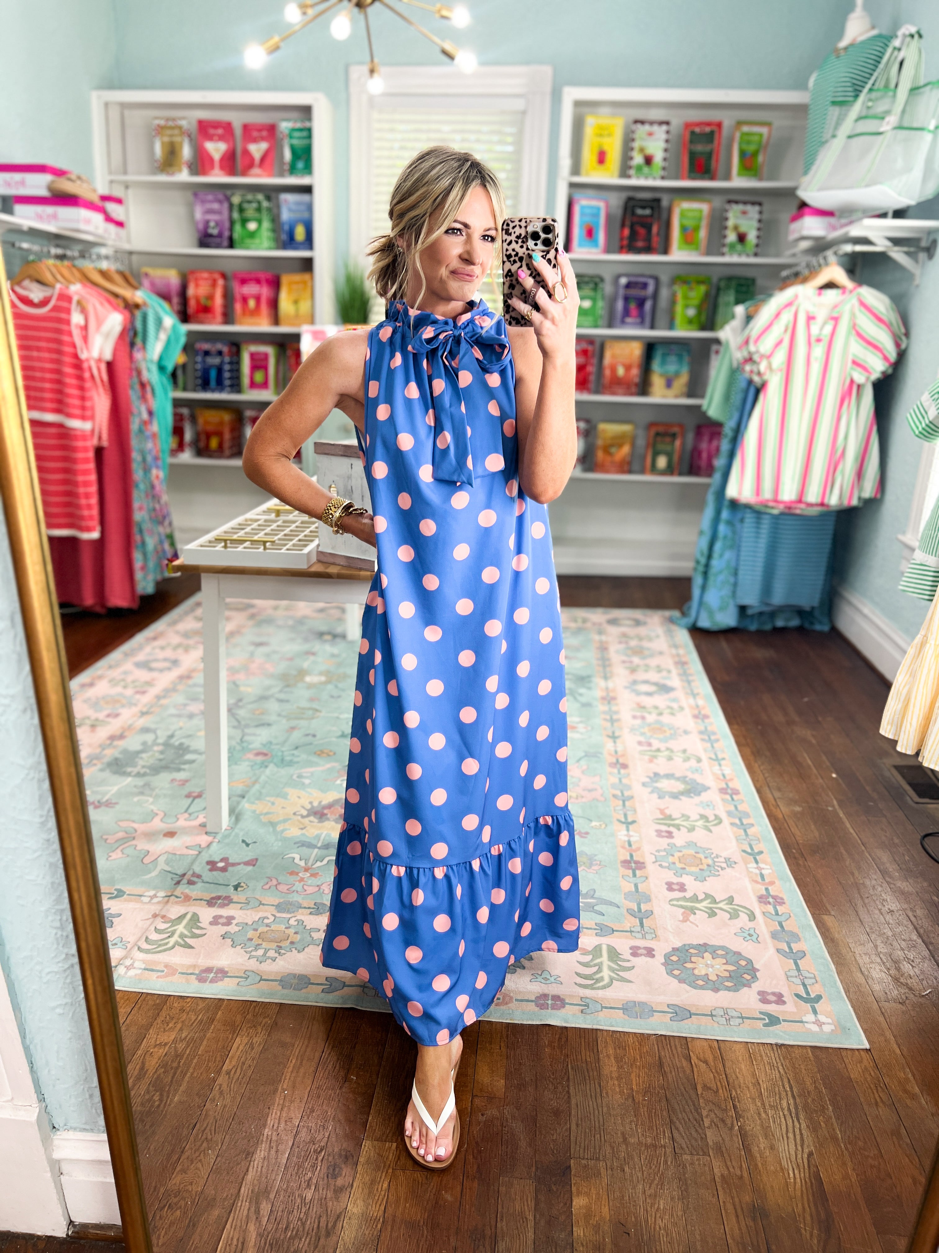 Pretty in Polka Maxi Dress - Blue/Pink