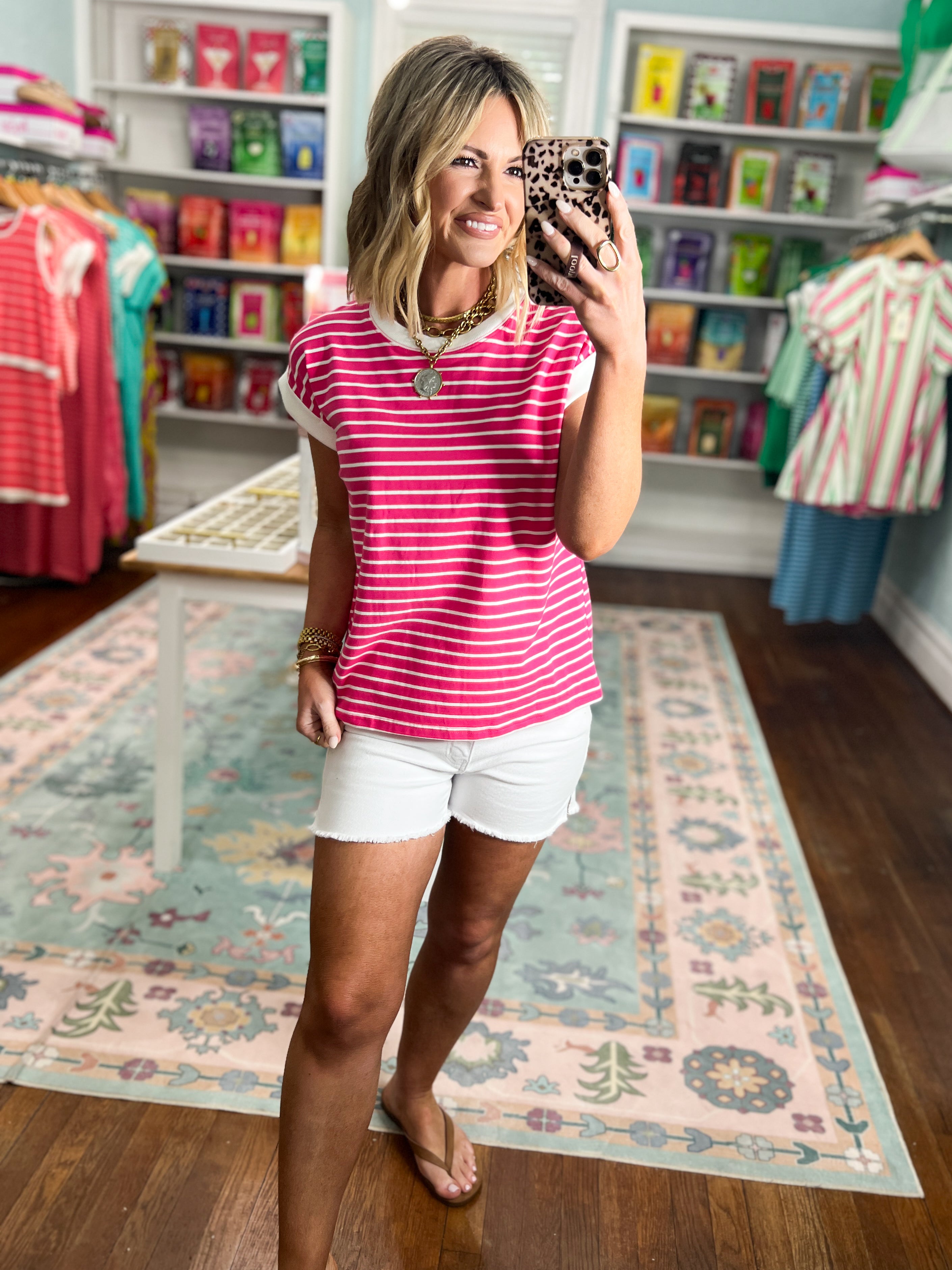 My Way Stripe Top - Hot Pink