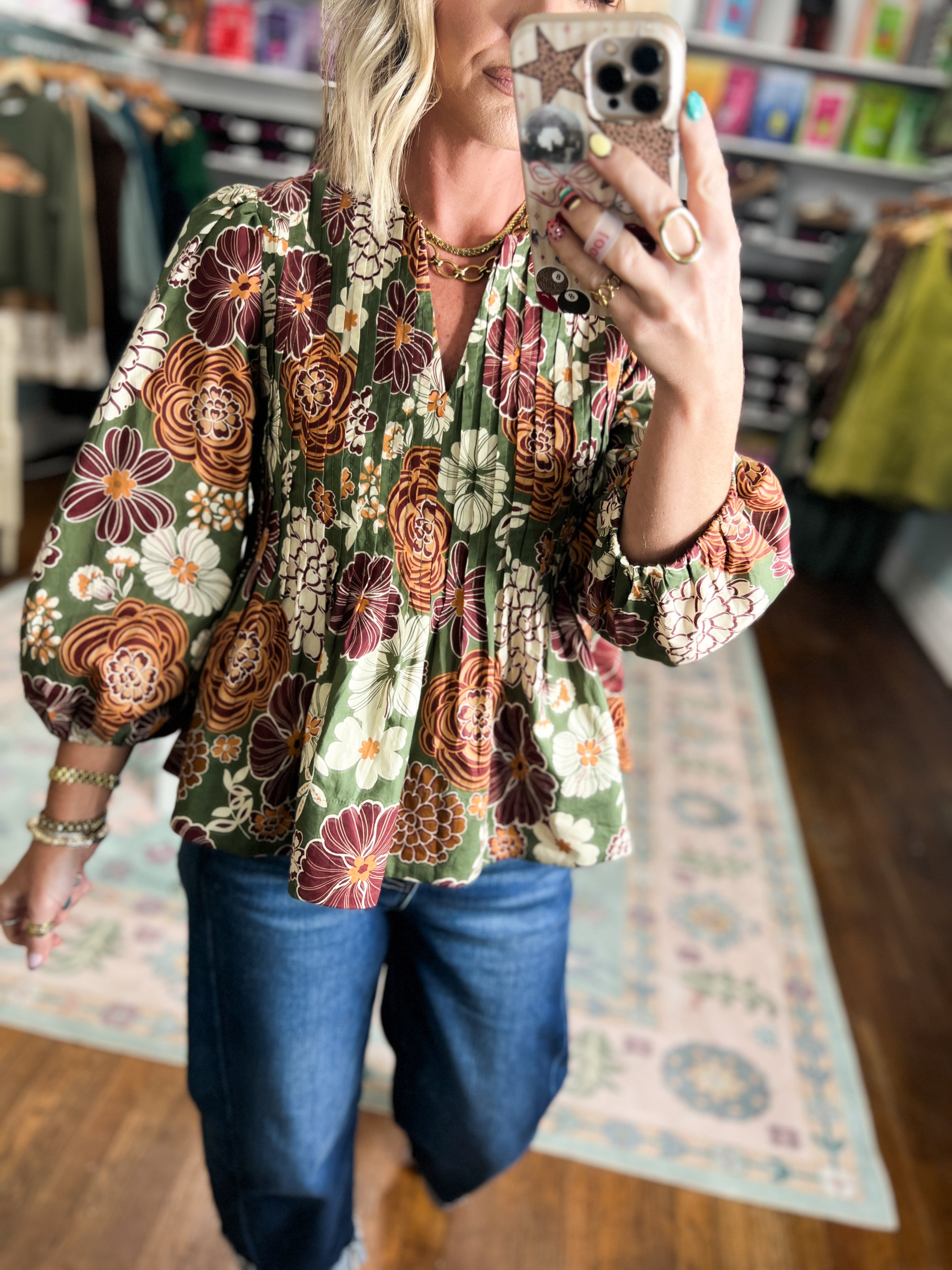 Autumn Garden Floral Top - Olive