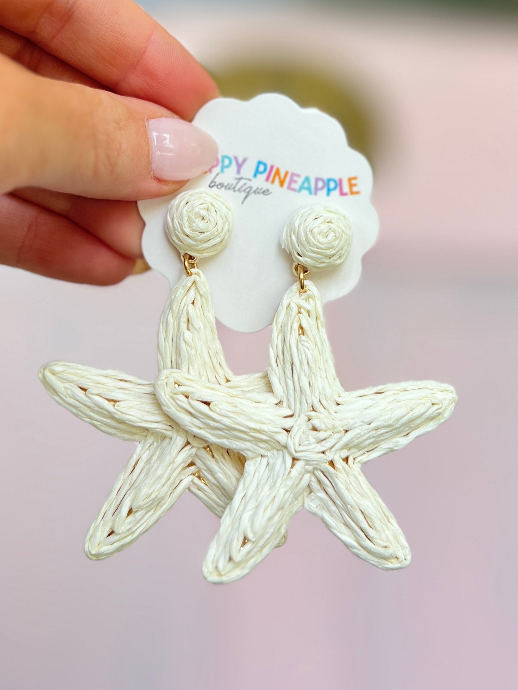 Wrapped Raffia Starfish Earrings
