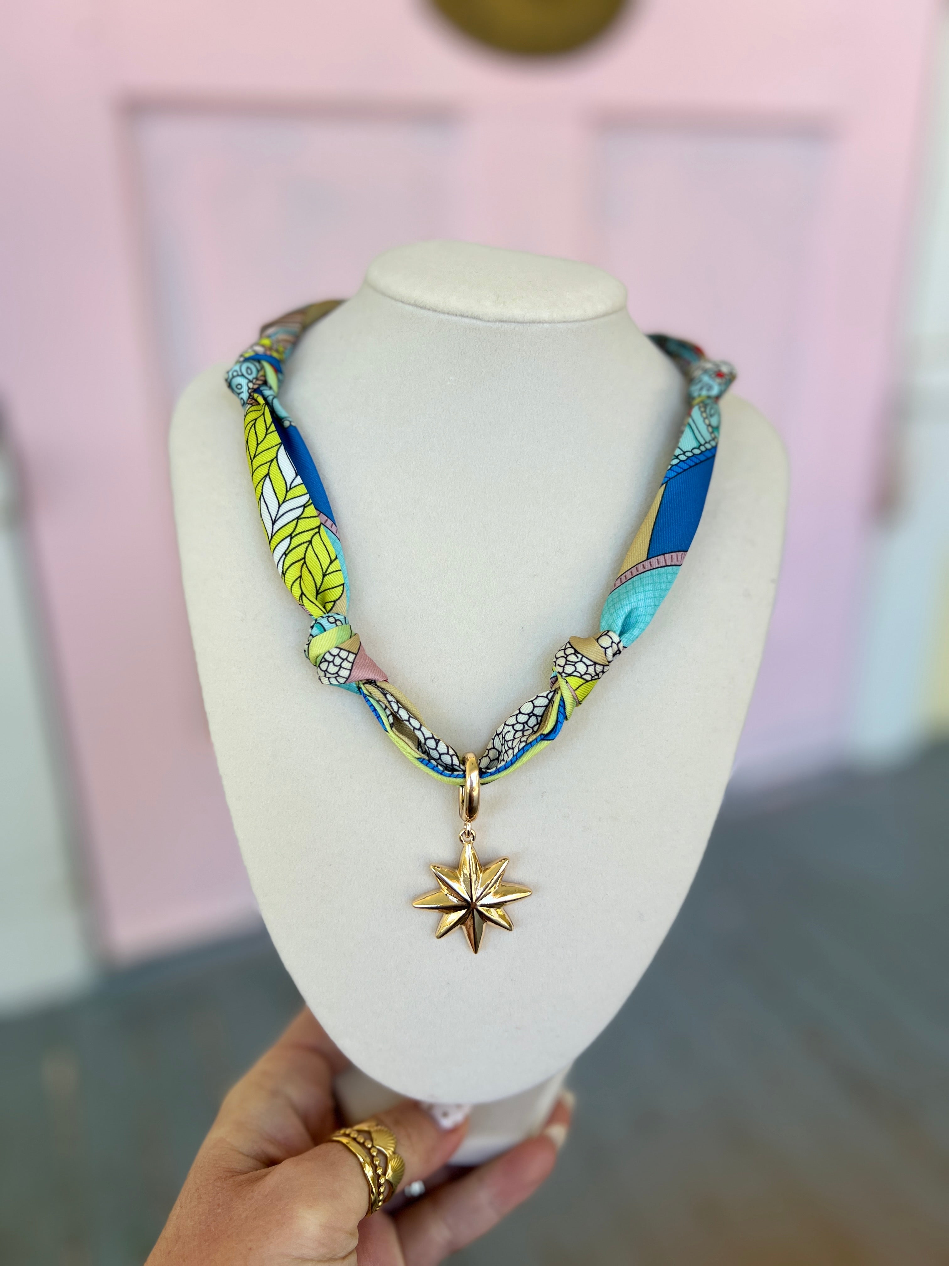 Nova North Star Scarf Necklace - Lime Green/Blue/White