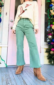 Come As You Are Bootcut Denim Pants - Olive