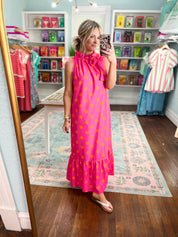 Pretty in Polka Maxi Dress - Hot Pink/Orange