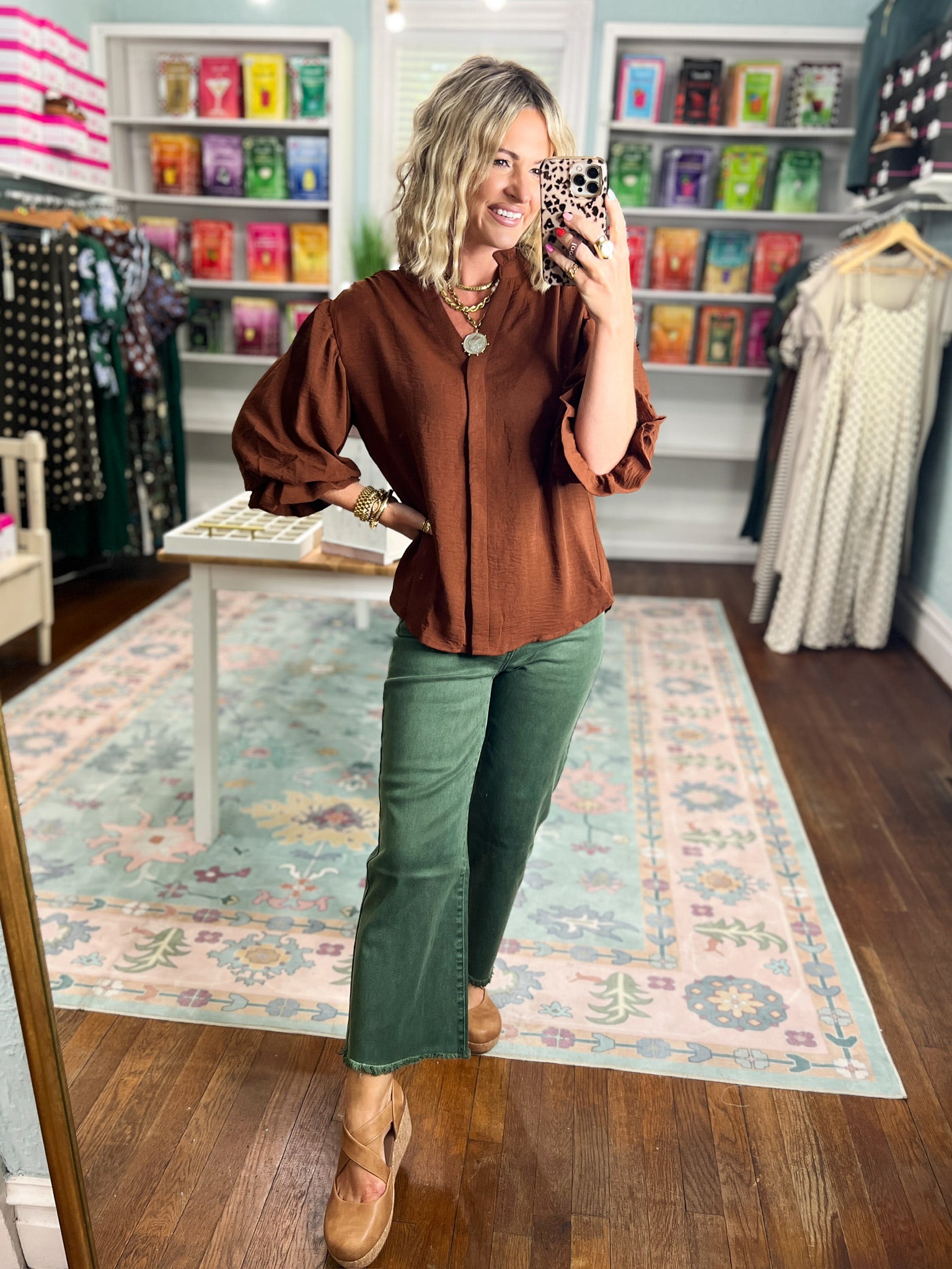 Visions of You  Balloon Sleeve Blouse - Mocha