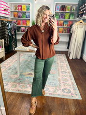 Visions of You  Balloon Sleeve Blouse - Mocha