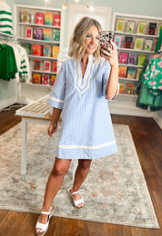 Social Hour Striped Mini Dress - Blue